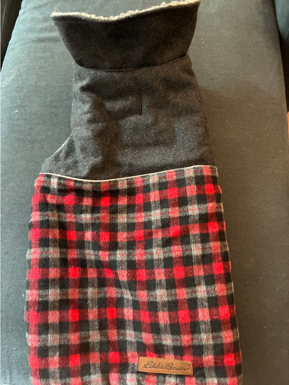 Eddie Bauer Red Black Plaid Fleece Dog Coat